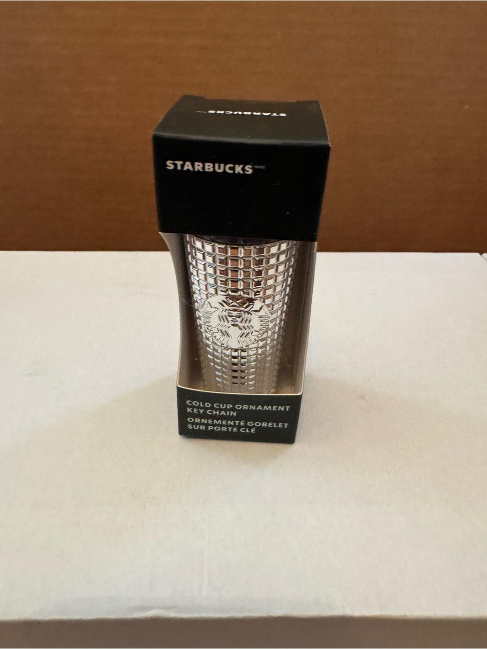 Starbucks Silver Cold Cup Ornament Keychain - Silver Chrome Prism / Grid